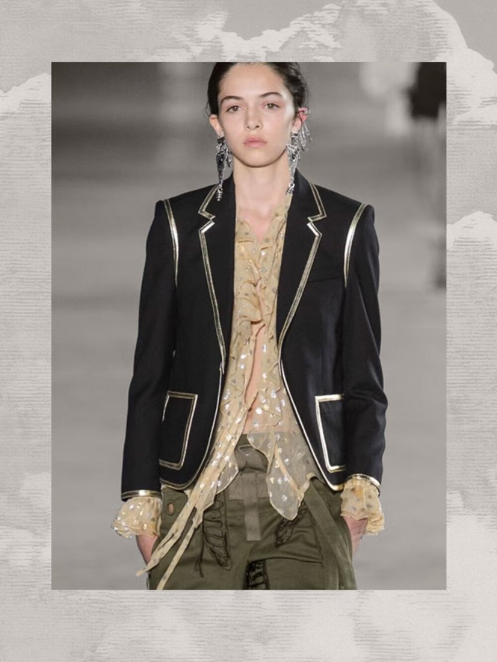 SAINT LAURENT Runway Gold Trim Blazer Black Wool Jacket yves FR 36 Top